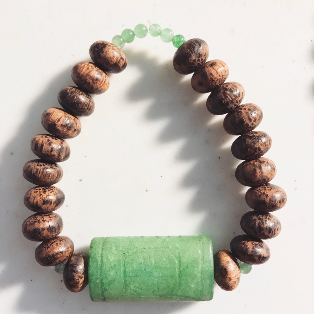 Aventurine & Wood Mens Bracelet